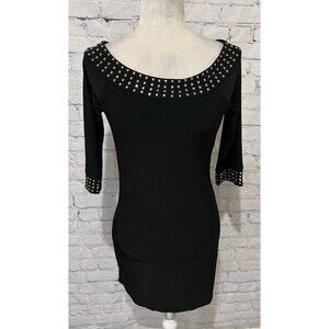 White House Black Market Womens Black Long Sleeve Mini Studded Casual Dress XS
